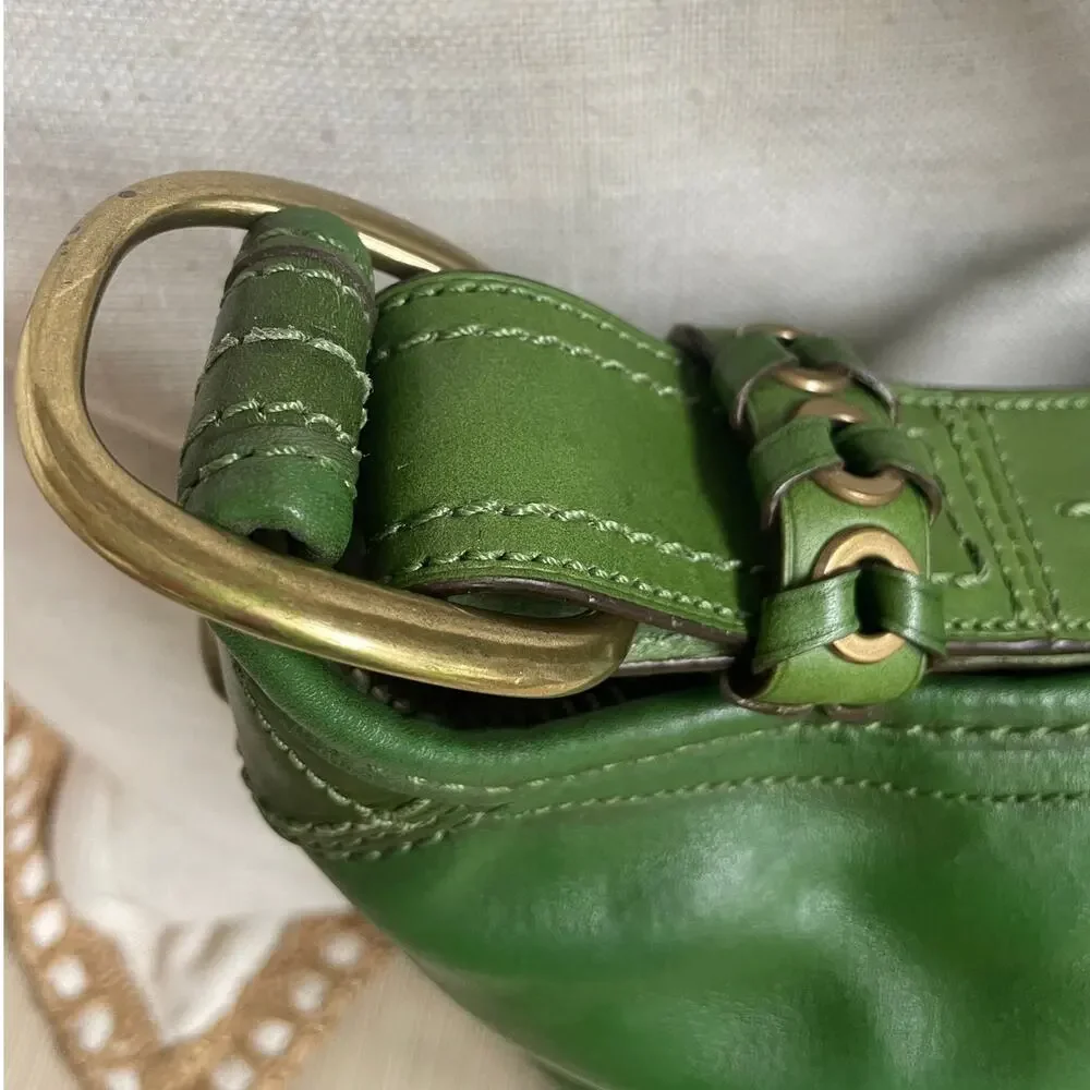 RARE Coach Bleecker Bucket Bag 11422 Moss Green Leather Tattersall Shoulder Bag